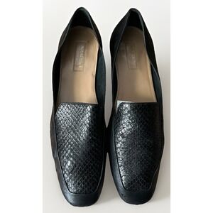 Aquazzura Snake Embossed Leather Loafers Gold Heel Italy Quiet Luxury Sz 37.5